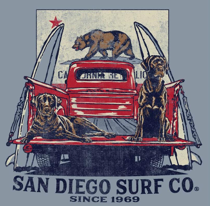 Red Truck CA Surf Dogs M Tee